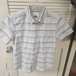 Quiksilver Light Blue & White Striped Short-Sleeve Button-Down Shirt